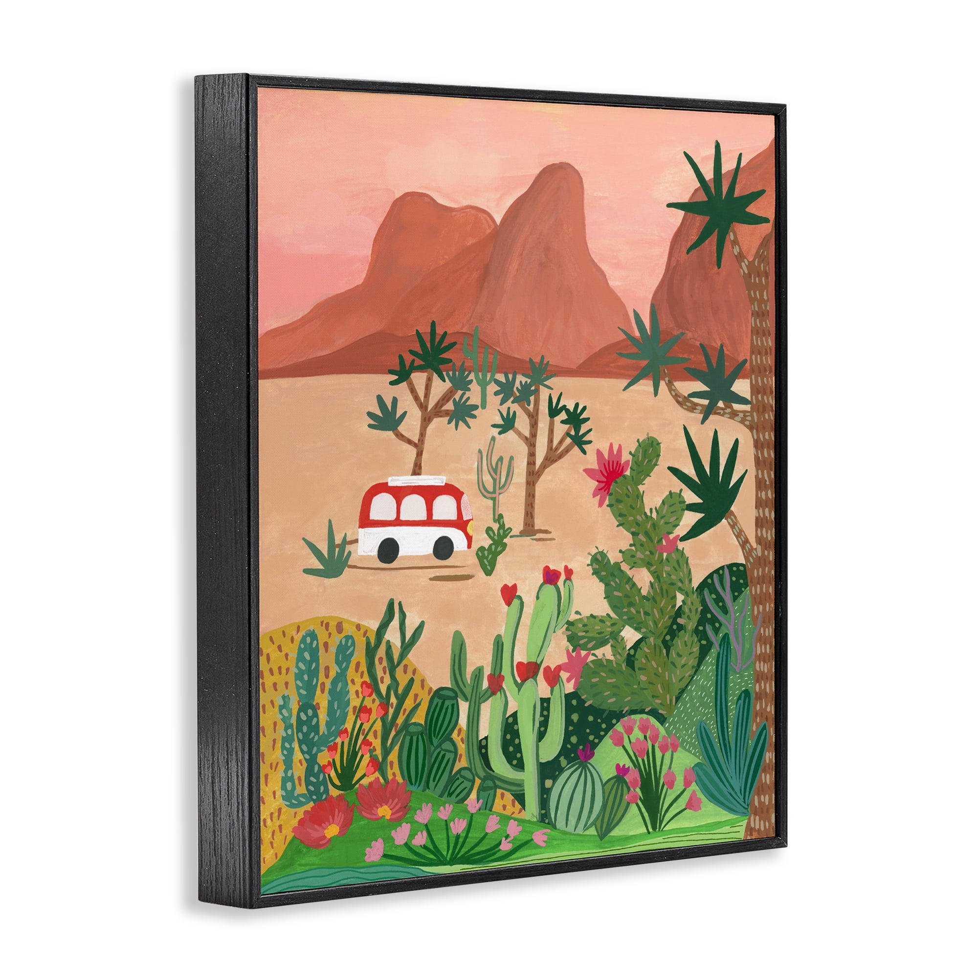Desert Camper & Cacti Black Framed Giclee Art, design by Nabeela Rumi
