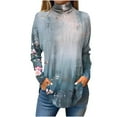 thumbnail image 2 of Sevevn Women's Fashion Printed Long Sleeve Printed Turtleneck Top T-shirt Blue XXL Clearance Sales Online Deals, 2 of 5