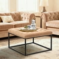 thumbnail image 4 of 28" Square Button Tufted Metal Ottoman with Multiple Fabric Options, 4 of 10