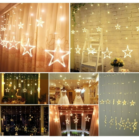 Starlight Curtain Excelvan Star Curtain Lights,8 Modes,29V,with 12 Stars 138pcs LED Waterproof Linkable Curtain String Lights,Warm White String Light for Christmas/Halloween/Wedding/Party Backdrop,UL Listed ()