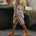 thumbnail image 2 of Linen Capri for Women 2025 Summer Lightweight Drawstring Striped Short Pants with Pocket Casual Loose Beach Outfits Khaki, 2 of 6