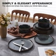 thumbnail image 4 of Vesteel Dinnerware Set for 4, 12-Piece Stoneware Ribbed Dishes with Reactive Glaze, Ceramic Plates and Bowls Set for Home Restaurant, Chip & Scratch Resistant - Blackish Green, 4 of 9