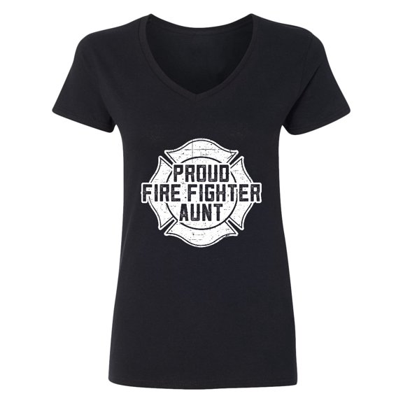 Inktastic Proud Firefighter Aunt Wht Women's V-Neck T-Shirt