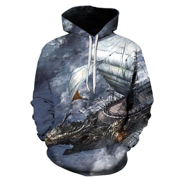 2024 Autumn and Winter New Theme Ship Sea Sailing Large Size Hooded Daily Leisure Sweater 3D Digital Printing-26
