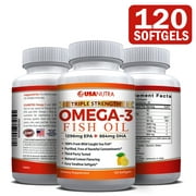 USANUTRA Omega 3 Fish Oil 3600mg Triple Strength Wild Caught Icelandic Anchovy Fish Oil.  120 Easy Swallow SoftGels