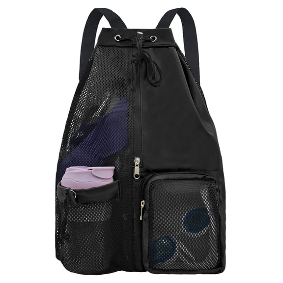 Mesh Beach Backpack with Wet Pocket Drawstring Pool Bag Waterproof Swimming Bag Gym Backpack for Men & Women