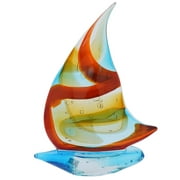 GlassOfVenice Murano Glass Large Sailboat - Sky Blue and Red