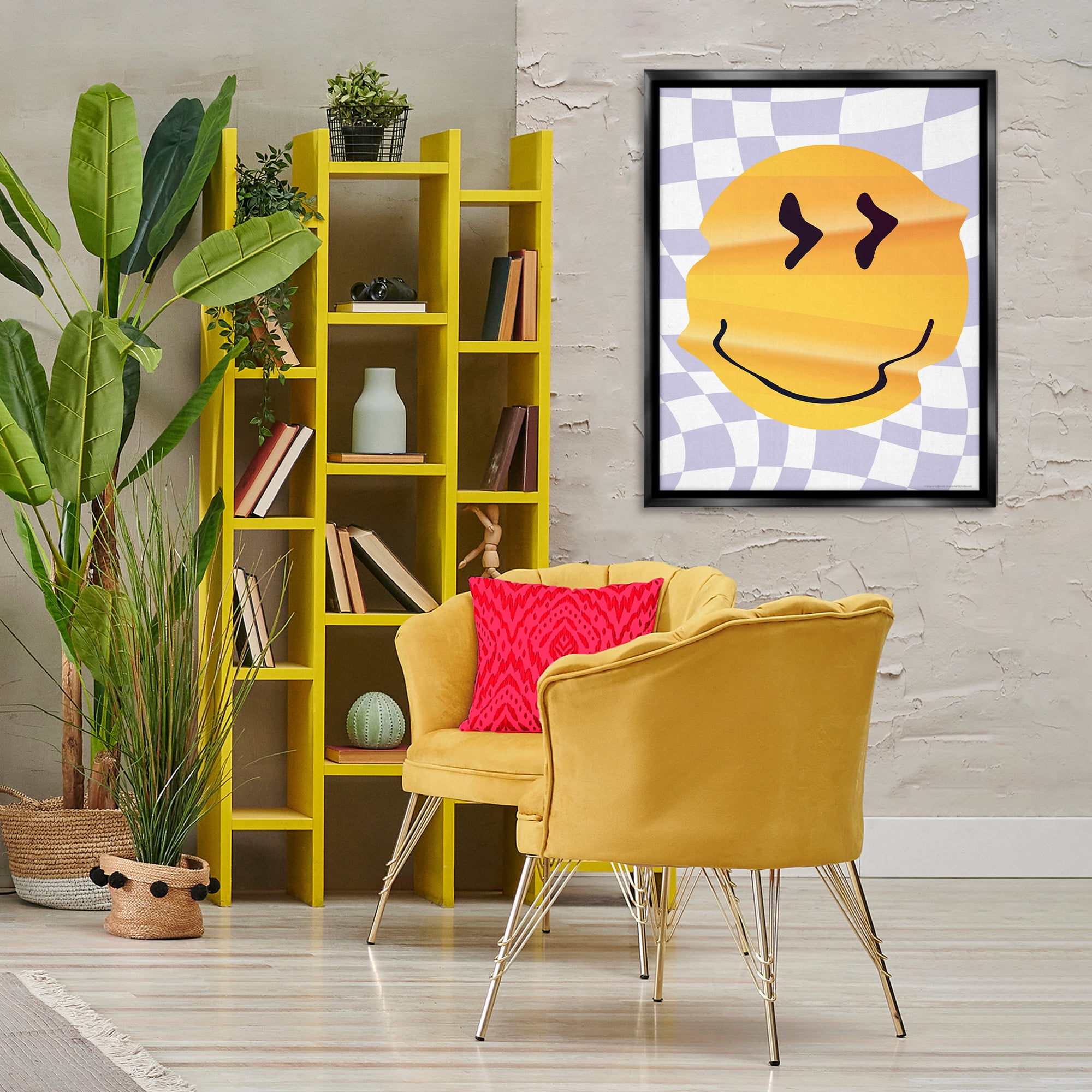 Stupell Industries Wavy Checkered Smile Abstract Painting Black Floater Framed Canvas Art Print Wall Art, 25 x 31
