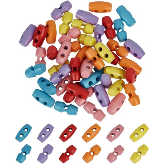 64 Pcs 1 Hole & 2 Hole Mini Alloy Toggle Buttons 10x5mm Colorful Tiny Sewing Horn Toggle Button 6 Color Micro Olive Shape Sewing Button Small Bowling Sewing Buttons for DIY Sewing Craft