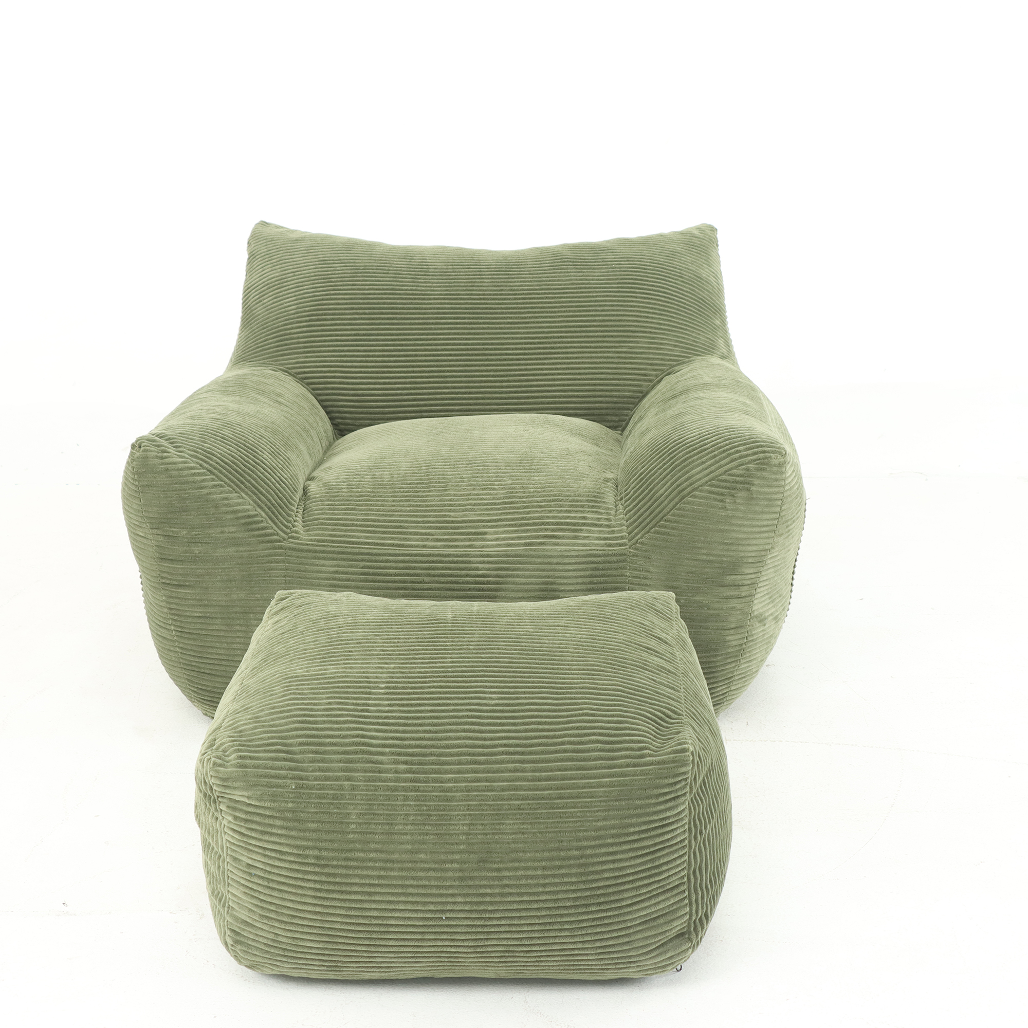 Miniyam Modern Lounge Chair Set, Foam Filled Chair & Ottoman with Side Pockets and Armrests, for Living Room, Apartment (Green)