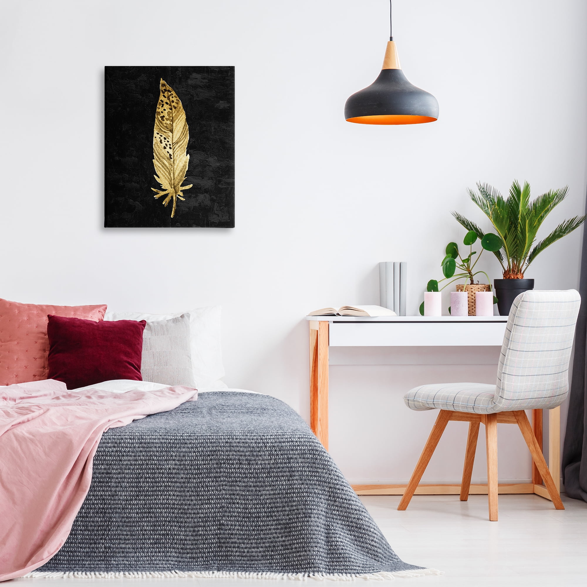 Speckled Feather on Black Canvas Wall Art, design by Kim Allen