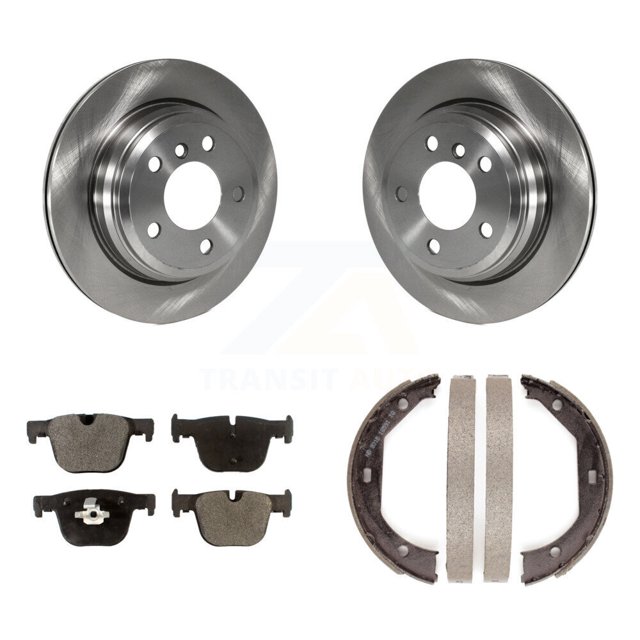Transit Auto Rear Disc Rotors Ceramic Pads and Parking Brake Shoes Kit for Car 2016 BMW 428i xDrive Without Blue Painted Calipers with M Sport Package K8T-105481