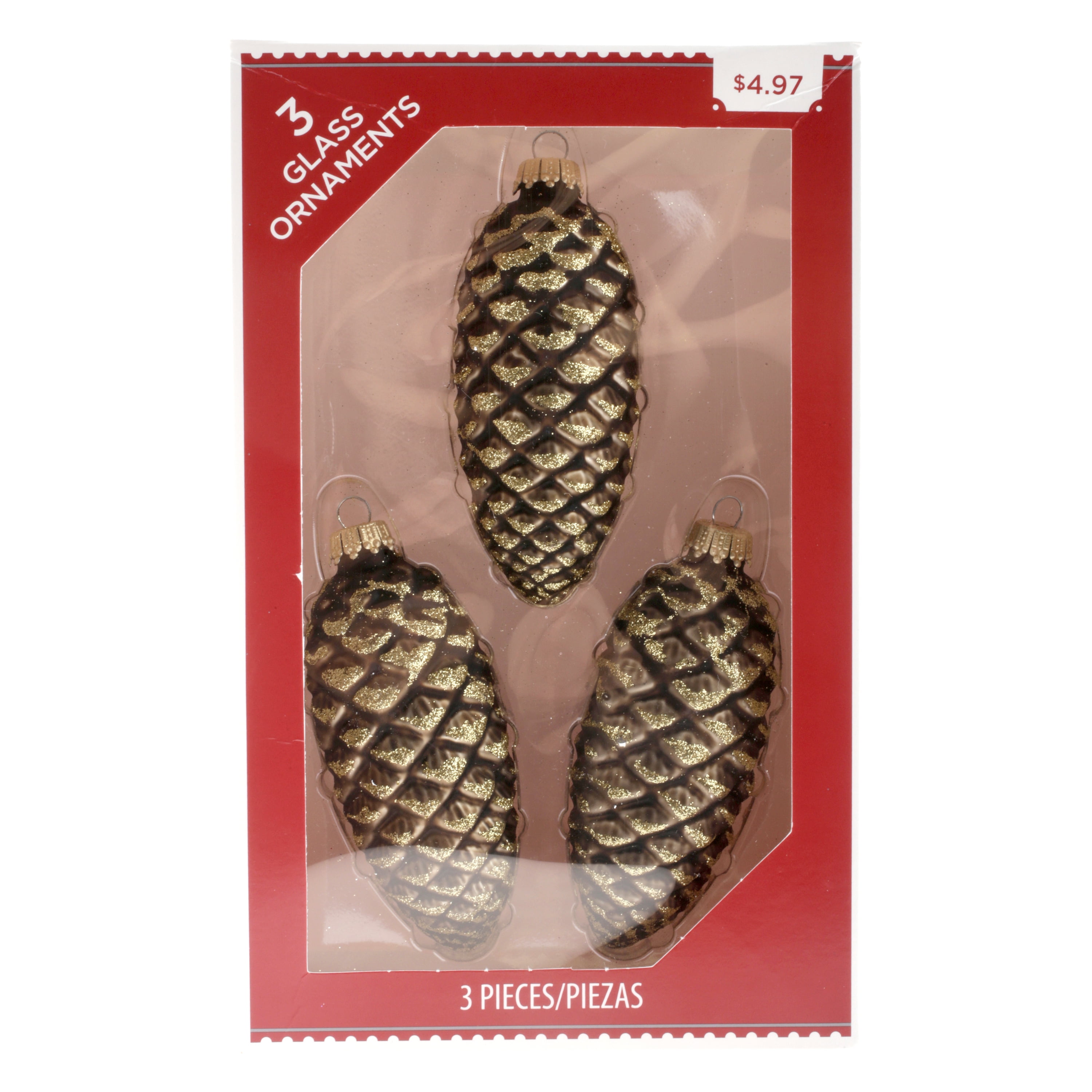 Glitter Brown Glass Pinecone Ornaments 3 Count Walmart Com Walmart Com