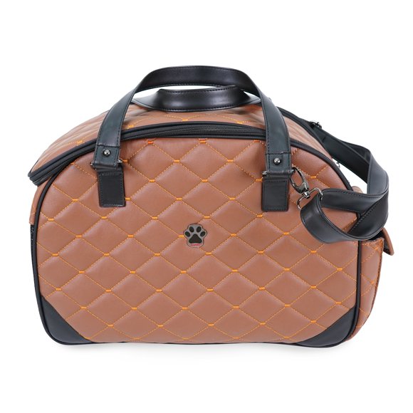 Petit Porte-Animal pour Petits Chiens et Chats - Sac Fourre-Tout Imperméable en Simili Cuir - Porte-Animal de Voyage à Double Sangle pour Sac de Voyage pour Chat - 19,7 x 8,7 x 13,4 Pouces - Camel
