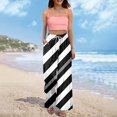 thumbnail image 4 of FUNUONY Flowy Wide Leg Palazzo Pants for Women - High Waist Casual Beach Lounge Stripe Pants Loose Dress Pants Stretchy Trousers Summer Casual Print Pocket Wide Elastic Pants Casual Pants Black L, 4 of 7