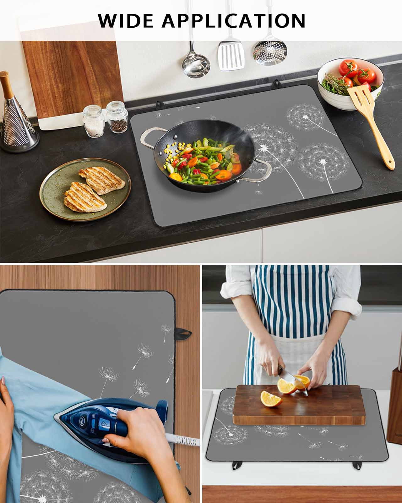 nqOlkjepod Large Induction Cooktop Protector Mat 24"x21", Grey Dandelion Stove Top Covers for Electric Stove, Abstract Art Simple Floral Decorative Stove Burner Cover Mats, Glass Top Stove Cover