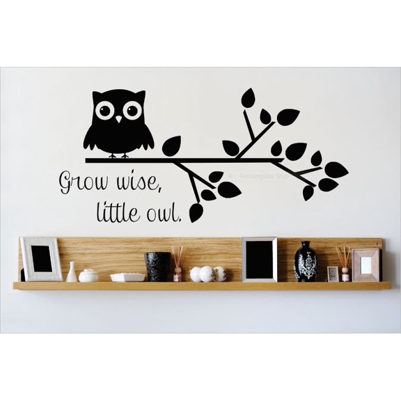 Decal - Vinyl Wall Sticker : Grow Wise Little Owl Quote Home Living Room Bedroom Decor 8x20"
