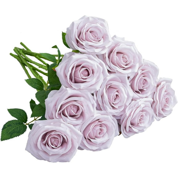 Plum Artificial Rose 10pcs Open Flower Bouquet Faux Rose Stems for Wedding Arrangement, Bridal Bouquet, Centerpiece, Fake Faux Silk Flowers
