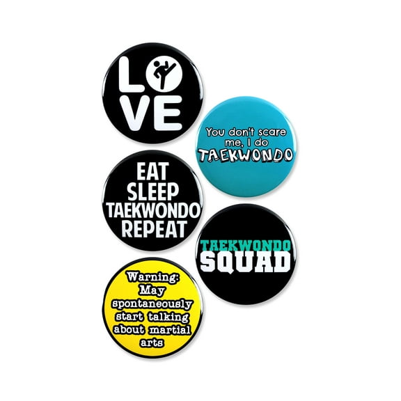 5 Pack - Taekwondo Martial Arts Sport Pinback Buttons - 2.25 Inch