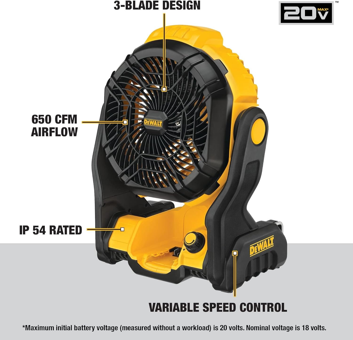 DEWALT 20V MAX Jobsite Cordless Fan DCE512B - Portable, Bare Tool Only