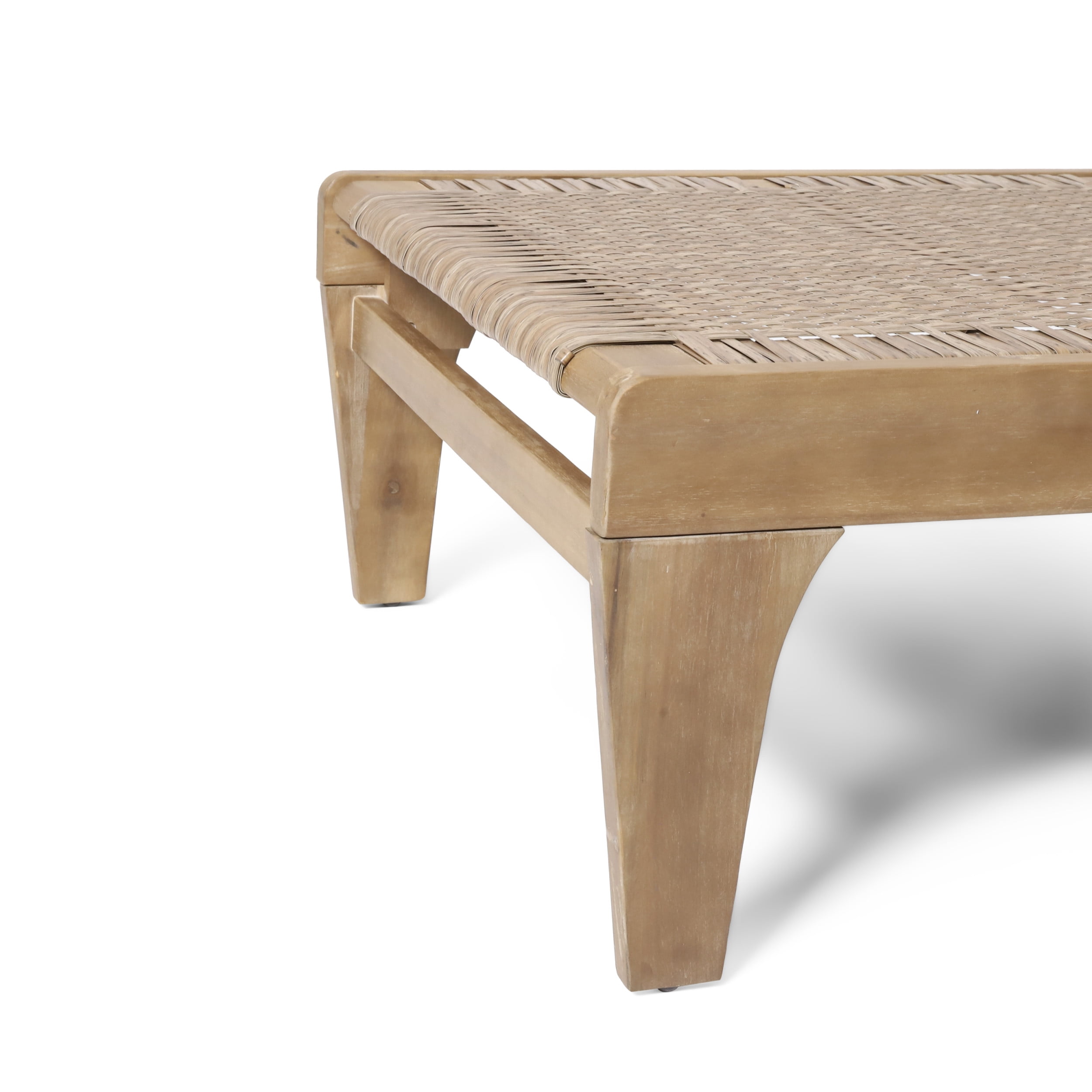 Shane Acacia Wood and Flat Wicker Outdoor Chaise Lounge, Light Brown and Light Multibrown