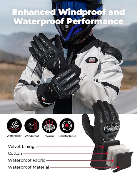 KEMIMOTO Thermal Winter Motorcycle Gloves Riding Gloves Warm Touchscreen for Men Women ATV UTV Snowmobile - Black M