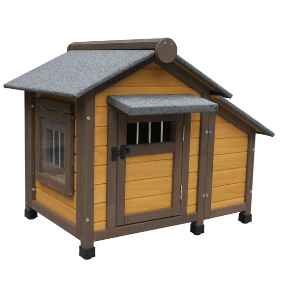 CQSXDA 45 Inch Solid Wood Dog House for Medium and Small Dogs with Lockable Ventilated Door and Water-Resistant Roof