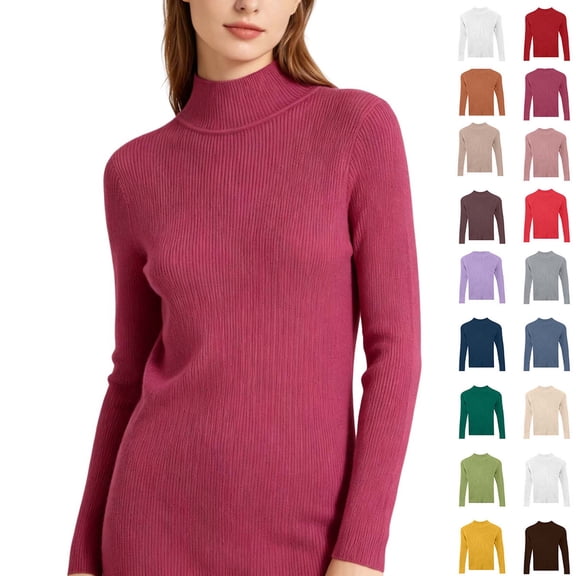 DYTTDG Women's Mock Neck Ribbed Knit Long Sleeve Top | Solid Slim Basic Pullover Soft Stretch Layering Shirt for Spring Fall Daily Wear