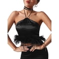 thumbnail image 3 of hirigin Women Vest, Sleeveless Lacing Halterneck Backless Feather Patchwork Summer Tops for Club Party, 3 of 6