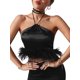 thumbnail image 3 of SAYOO, chaleco de plumas para mujer, sin mangas, con cordones, cuello Halter, espalda descubierta, retales de plumas, Tops de verano para fiesta de Club SAYOO  moda, 3 of 9