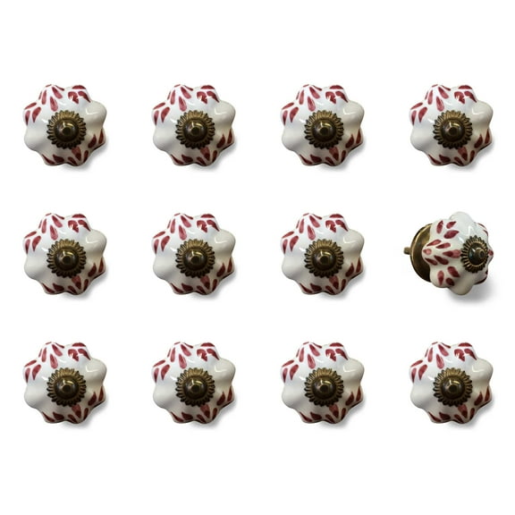 1.5" x 1.5" x 1.5" White Burgundy and Copper Knobs 12 Pack