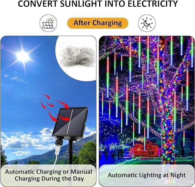 LED Outdoor String, Rain Lights,Meteor Lights,Meteor rain Lights 30cm 10 Tube Solar rain Lights with for Christmas Parties Wedding Christmas Tree