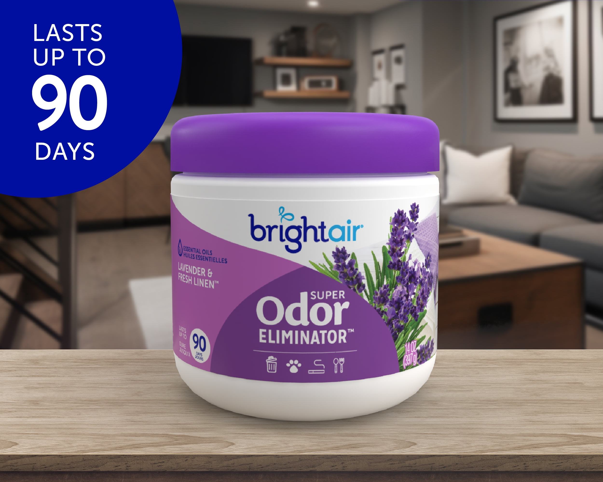 Bright Air Super Odor Eliminator Air Freshener, Lavender & Fresh Linen, 14oz