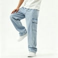 thumbnail image 6 of ITSAME Teen Boys Cargo Jeans Elastic Waist Straight Leg Multi-Pocket Loose Casual Denim Pants Light Blue Size 14, 6 of 9