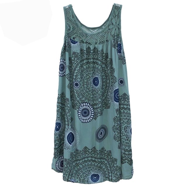 Women's Lace Stitching Printing Sleeveless Large Dress 13 Color 8 Size
