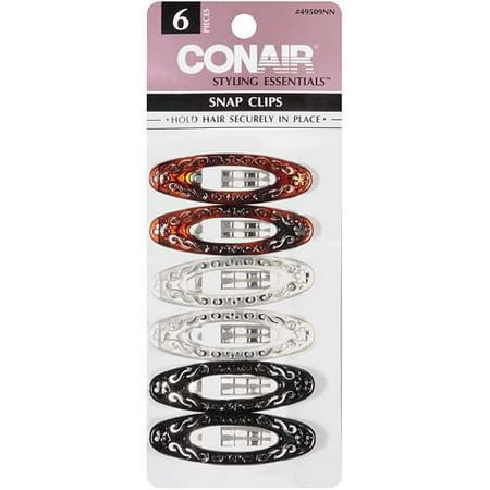 Conair Styling Essentials Filigree Snap Clips, 6 Pack