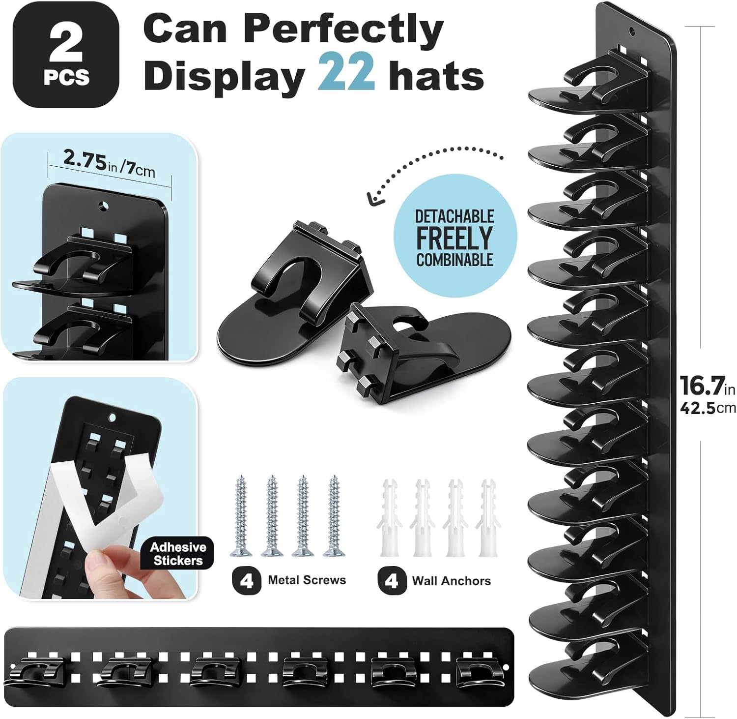 Livhil 2-Pack Detachable DIY Hat Organizer, Black photo 2