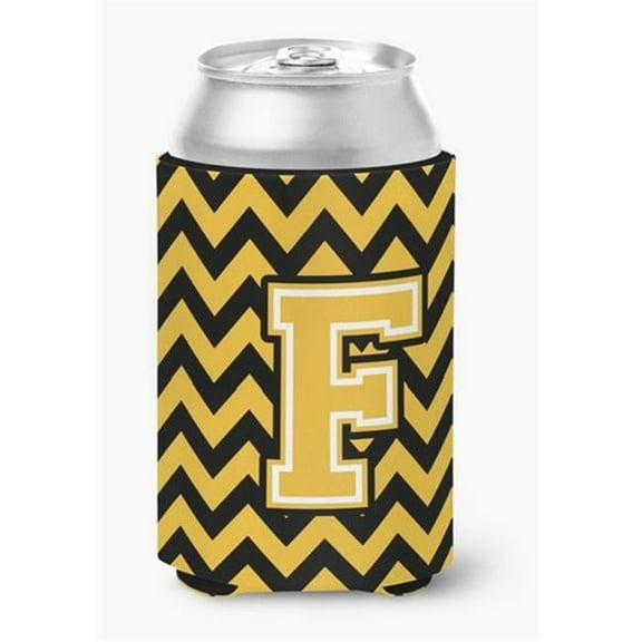 Letter F Chevron Black & Gold Can or Bottle Hugger, 0.25 x 4 x 5.5 in.