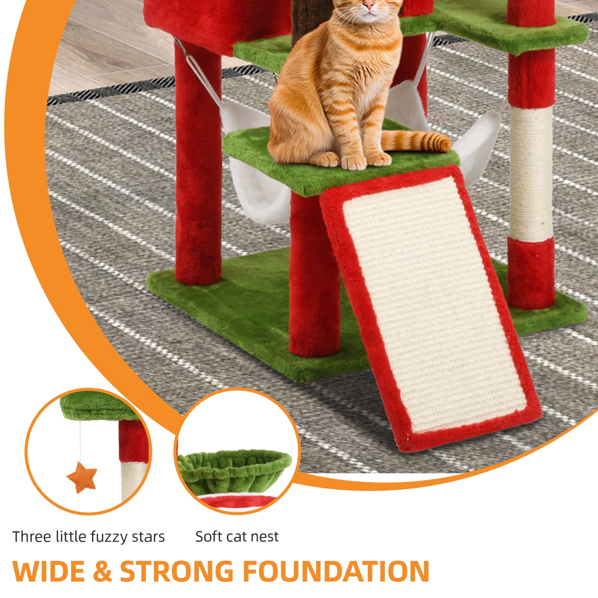 Uforic 75" Cat Tree Tower Condo, Multi-Level Christmas Cat Climbing Tower with Top Perches, Hammock,  Scratching Posts, for Indoor Kittens' Play Center