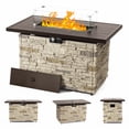 thumbnail image 1 of 43 in. Propane Fire Pit Table Outdoor Stone Firepit Table Rectangular 50000 BTU Propane Fire Tables for Patio, Buff, 1 of 10