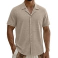 thumbnail image 3 of Wlynlyn Mens Button down Shirts Casual Short Sleeve Textured Summer Vacation Beach Shirts Solid Color Dress Blouses, 3 of 7