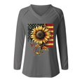 thumbnail image 2 of Bovemsi Women's Fashionable Casual V Neck Sunflower Print Long Sleeve Top T Shirt, Gray Summer Women's Long Sleeve T-Shirts, XL, 2 of 5