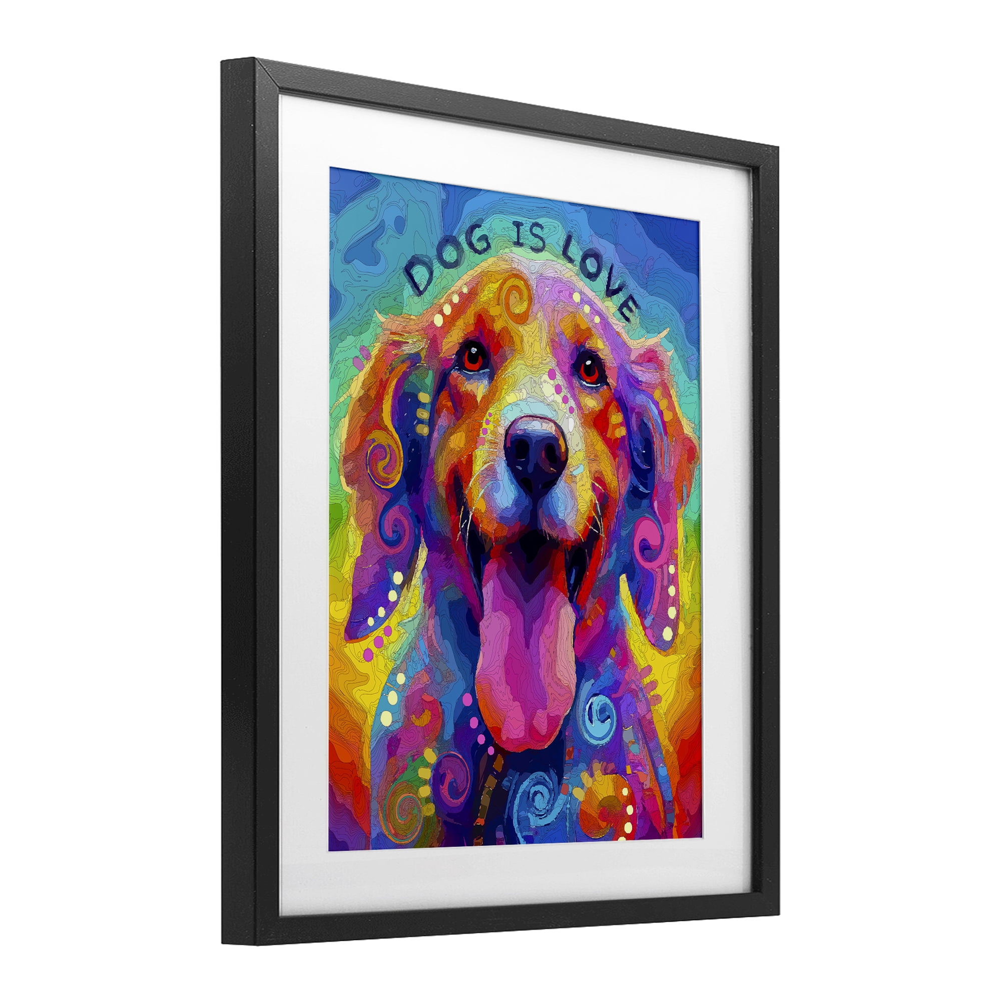 Dog Is Love Swirled Pattern Black Framed Print Under Glass, design by Dean Russo- Evolution Collection