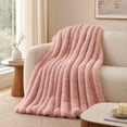 thumbnail image 3 of Kuokaa Chunky Ribbed Plush Flannel Fleece Throw Blanket, Thick Soft Warm Textured Striped Couch Bed Blanket for Bedroom Living Room Home Decor, Blush Pink, 59.06 x 78.74 in, 3 of 6