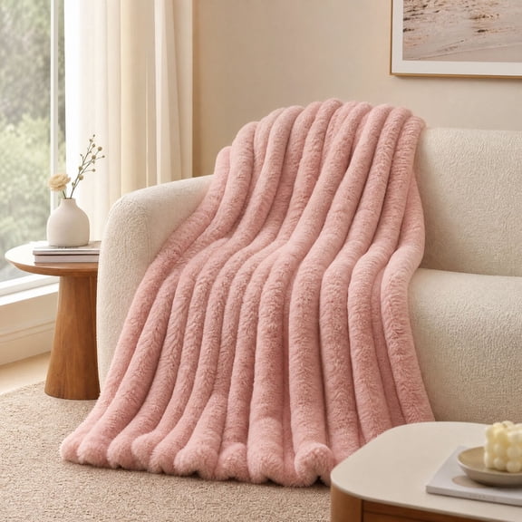 Yardvibe Ultra Soft Fuzzy Plush Throw Blanket, 59.06 x 78.74 Inch Thickened Faux Fur Fleece, Cozy Warm All Season for Bedroom Couch Sofa Camping Travel, Soft Pink