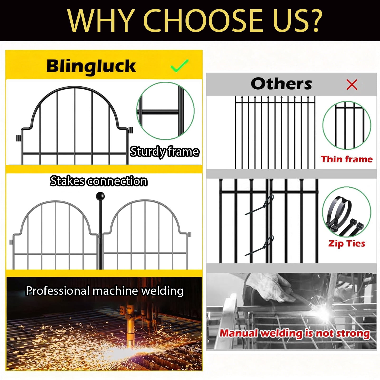 10Pcs Decorative Garden Fence, Rustproof Metal No Dig Garden Fencing Border, Total 22 in(H) x 10.83 ft(L) Outdoor Animal Barrier,Arched