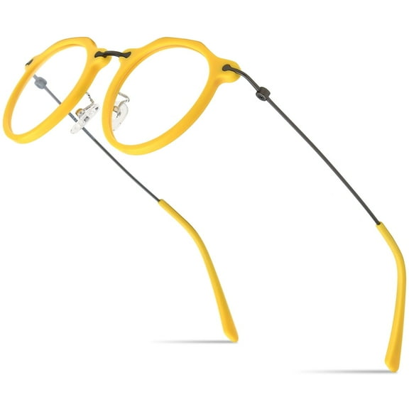 FONEX Acetate Titanium Glasses Frame Men Round Eyeglasses Spectacles Eyewear 85905 ( Yellow )