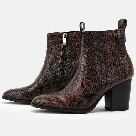 

ZXHACSJ Vintage Boots Short Boots Lace Up Thick High Heel Middle Boots Women s Short Boots Brown 38