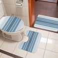 thumbnail image 5 of Minimalist Bathroom Rugs Set Country Haze Blue Gradient Stripes Non Slip Absorbent Soft Bath Mats 3 Piece Set with Bathroom Rug, U-Shaped Floor Mat, Toilet Seat Cover Large Size, 5 of 9