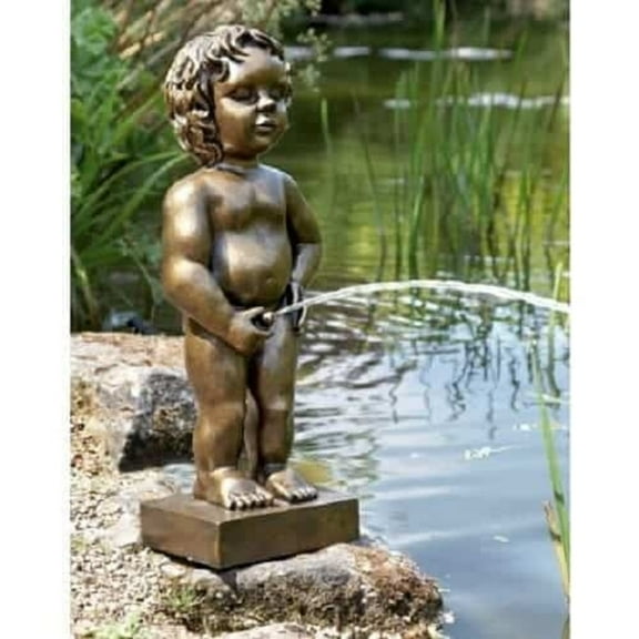 Belgium Boy Pond Statue Water Feature Gold Color, Pond Spitter Fountain